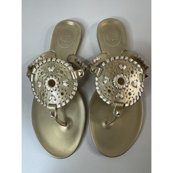 Jack Rogers Shoes - JACK ROGERS Womens Georgica Jelly Sandals 7 Gold Whip Stitch Summer Boho Preppy